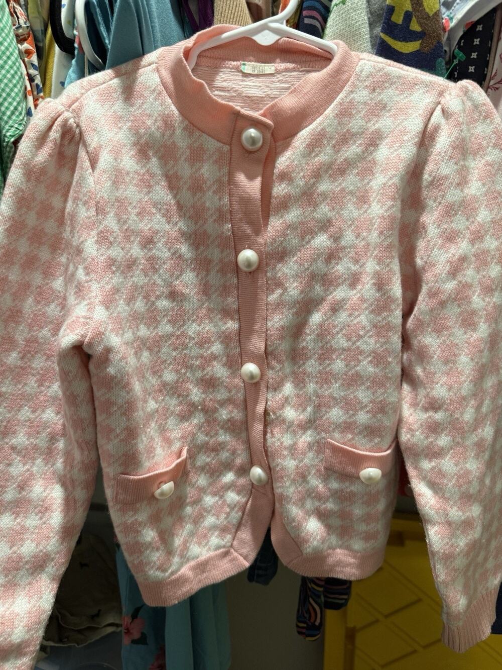 True Vintage Kids Sweater Late 80s/90s Cut Paper Tag. Faux- Pearl Buttons Size 6